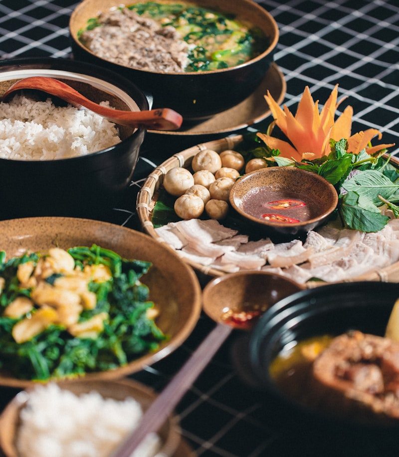 Cooked Basmati rice served as part of a full table spread